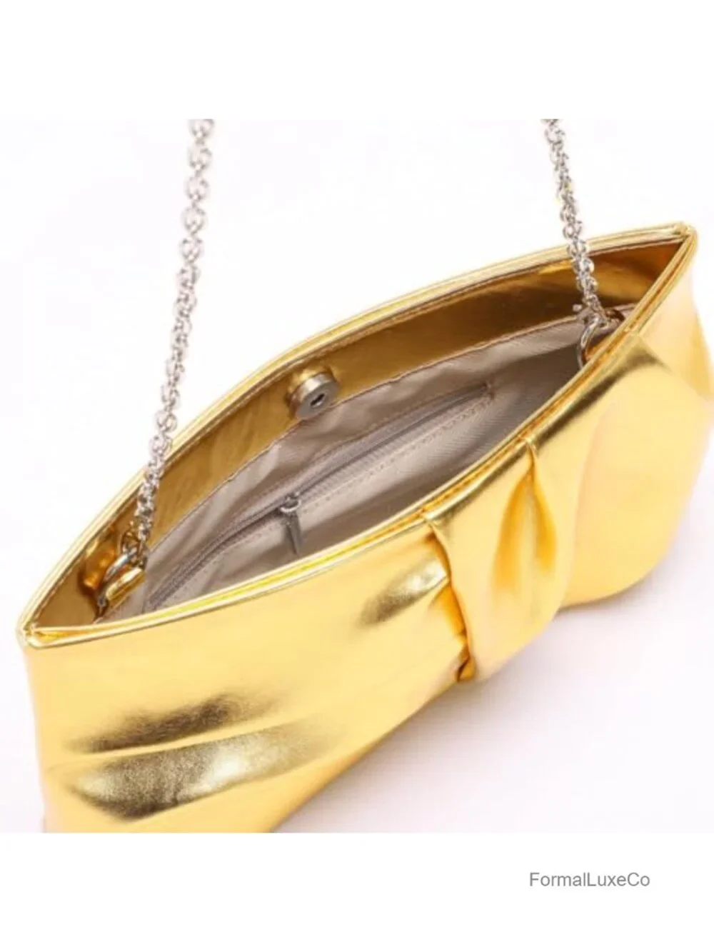 Gold Ruched Clutch Purse Women PU Leather Evening Bag Crossbody